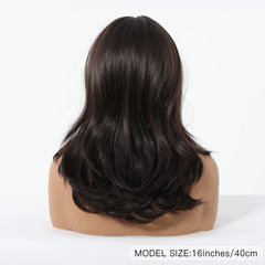Direct Deep Brown Black Ombre Highlight Wig Elastic Cap High-Temperature Fiber Synthetic Hair Real Photo Straight Style