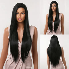 Japan Synthetic T-part Lace Wigs Long Wavy Mixed Ombre Brown to Black Wig Fashion Part Natural Hair Wig for Women