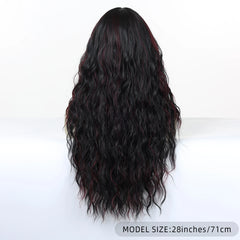 Synthetic Fiber Wig Natural Wave African Curly Super Wave Black Wig Red Striped Elastic Cap Bangs Long Heat-Resistant