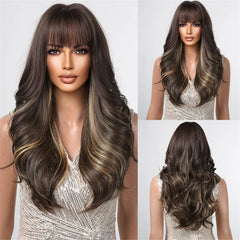 Wigs Wholesale Synthetic Wigs Dark Black Long Curly Wavy for Black Women Daily Lolita Natural False Hairs Wig With Bangs