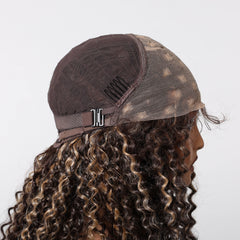 Long 13x6 Lace Synthetic Wigs Dark Brown Highlight Curly Wig for Black Women Natural High Density Daily Use