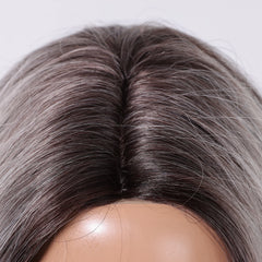 Black Hair Root White Layered Wig Curly Hair Wigs Without Bangs Women's Heat Resistant Fiber Matte Durable Real Photo