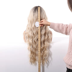 Futura Fiber 13x6 Lace Synthetic Wig Deep Root Blonde Mixed Color Long Curly Soft Natural Wave Body Wave Real Video