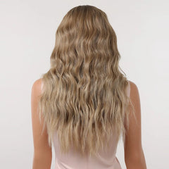 Japan fiber Curly Hair Ombre Blonde Synthetic Lace Frontal Wigs for Women Long Loose Wave 13x1 T Part Lace Wigs Natural