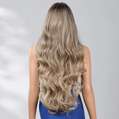 34 Inch Extra Long Heat Resistant Fiber Wig Golden Layered Large Wave Curly Synthetic Wig Curly Hair Matte High Density