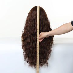 Synthetic Future Fiber Long Deep Brown African Curl Super Wave Heat Resistant Elastic Cap Natural Loose Wave Wig
