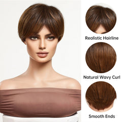 Red-brown Burgundy Short Hair Pixie bob Synthetic Wig Layered Bangs High Temperature Resistant Fiber Women's Style Real Photo