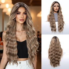 Futura Fiber 13x6 Lace Synthetic Wig Deep Root Blonde Mixed Color Long Curly Soft Natural Wave Body Wave Real Video