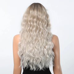 MOQ1 Ombre Blonde Curly Wigs with Bangs Long Wave Synthetic Full Wig Cute Party Cosplay Wig High Temperature False Hair