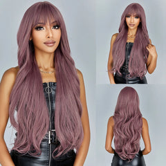 Dark Brown Kinky Curly Wave Mixed Blonde Synthetic Wigs with Bangs Deep Wave Long Hair Wig for Women