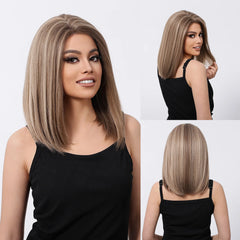 Future Fiber Straight BOB Lace Front Wig Synthetic Wig Transparent Lace Soft and Smooth Real Photo Blonde Ombre Brown Stripes