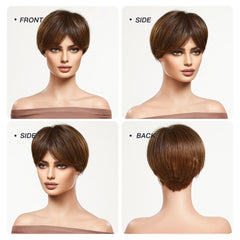 Red-brown Burgundy Short Hair Pixie bob Synthetic Wig Layered Bangs High Temperature Resistant Fiber Women's Style Real Photo