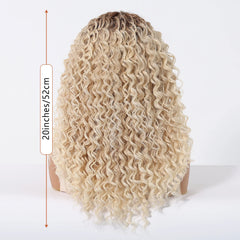 Brown Root Ombre Blonde Super Curly Bob Lace Wig Future Fiber Soft and Breathable Closed African Wig Real Photo