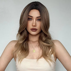 Wigs Synthetic Medium Length Natural Wave Hair Ombre Brown Middle Part Wigs for synthetic wigs wholesale prices