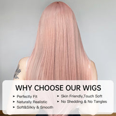 High-Grade Fiber Synthetic Wig Long and Loose Straight Pink Hair Elastic Breathable Cap with Rose Mesh Real Photo
