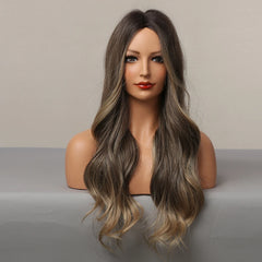 Wigs Synthetic Wig Ombre Blonde Brown Long Wigs Middle Part Hair Daily Natural Wavy Heat Resistant Fiber