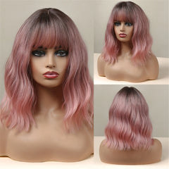 Purple Synthetic Wigs Short BoBo Deep Curly Wig with Bangs for Cosplay Daily Party Lolita Hair