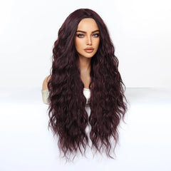 Synthetic Fiber Wig Long Dark Red Rose Red African Curly Super Wave Heat-Resistant Elastic Cap Natural Loose Wave