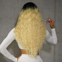 Inventory Fast Shipping Synthetic black hair roots yellow wig matte Deep Wave wig long curly Kinky Curl hair African wigs