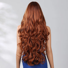 32 Inch Stock Heat Resistant Fiber Wig Red Brown Layered Large Wave Curly Synthetic Wig Curly Hair Matte High Density Suitable