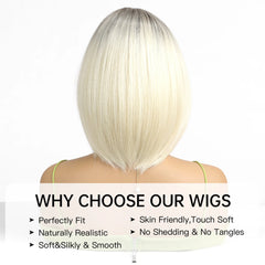 Blonde Ombre Mixed Short Bob Synthetic Wig with Layering and No Bangs Heat Resistant Fiber Women's Style Real Photo