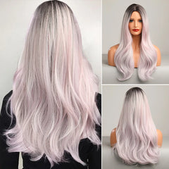 Wigs Synthetic Wig White with Highlight Long Wigs Middle Part Hair Daily Natural Wavy Heat Resistant Fiber for Women