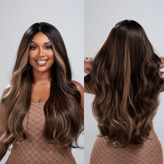 Wig makers mix brown synthetic wig female long wavy curly hair heat resistant Dali role play party use