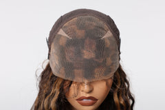 13*6 Lace Wig High Temperature Fiber Wig African Curly Matte Soft Durable Handmade Lace Real Photo Brown Stripe