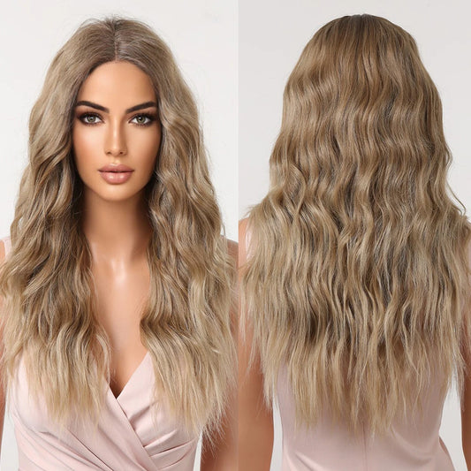 Japan fiber Curly Hair Ombre Blonde Synthetic Lace Frontal Wigs for Women Long Loose Wave 13x1 T Part Lace Wigs Natural