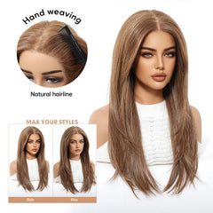 13x6 HD U Lace Wig Free Modifiable Synthetic Fiber Long Straight Natural Soft Body Wave Gold Light Brown Real Photo Video