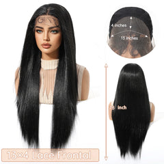 Japanese Future Fiber 13x4 Lace Front Synthetic Wig Long Straight 30-Inch Natural Black Soft Hair Bangs High Temperature Fiber