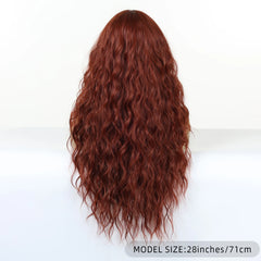 Synthetic Fiber Long Red Brown African Curl Super Wave Heat Resistant Elastic Cap Natural Loose Water Wave Hair No Bangs