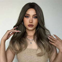 Inventory delivery Long Wavy Hair Wig Ombre Brown to Blonde Daily Natural Synthetic Wig for Women Heat Resistant Fiber