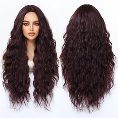Synthetic Fiber Wig Long Dark Red Rose Red African Curly Super Wave Heat-Resistant Elastic Cap Natural Loose Wave