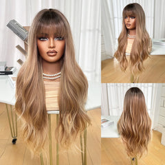 34 Inch Stock Heat Resistant Fiber Wig Blonde Layered Big Wave Super Long Curly Synthetic Wig Curly Hair Matte High Density
