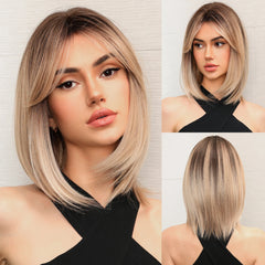 Direct Burgundy Red for Ombre Wig with Bangs High Temperature Fiber Synthetic Hair Elastic Cap Real Photo