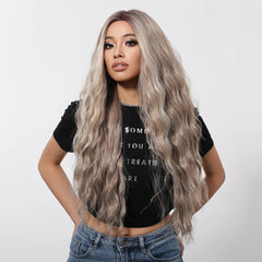 Futura Fiber 13x6 Lace Synthetic Wig Gray Blonde Mixed Color Long Curly Soft Natural Wave Body Wave Real Photo Video