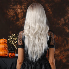 Heat Resistant Fiber Long Wig Platinum Ombre Natural Curly Hair Synthetic Bangs Wig Curly Hair Matte High Density Real Photo