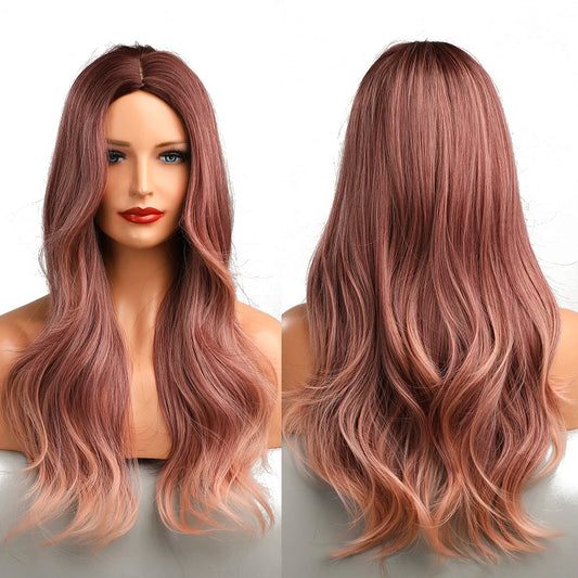 Wigs Synthetic Wig Ombre Pink Orange Long Wigs Middle Part Hair Daily Natural Wavy Heat Resistant Fiber for Women