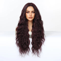 Synthetic Fiber Wig Long Dark Red Rose Red African Curly Super Wave Heat-Resistant Elastic Cap Natural Loose Wave