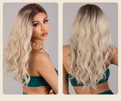 Japan fiber Curly Hair Ombre Blonde Synthetic Lace Frontal Wigs for Women Long Loose Wave 13x1 T Part Lace Wigs Natural