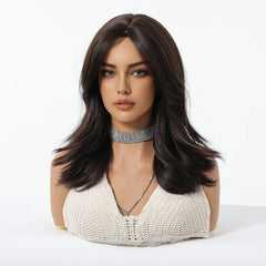 Direct Deep Brown Black Ombre Highlight Wig Elastic Cap High-Temperature Fiber Synthetic Hair Real Photo Straight Style