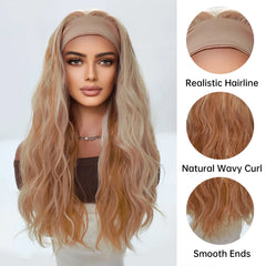 Headband Red Gold White Striped Curly Wig Elastic Cap Heat-resistant Breathable Water Wave Synthetic Wig Real Photo