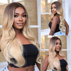 Heat Resistant Fiber Long Wig Blonde Ombre Natural Curly Hair Synthetic Wig Curly Hair Matte High Density Live Photo No Bangs
