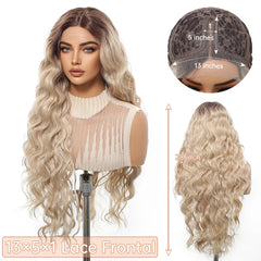 Mixed for Ombre Blonde Curly Brown Heat-Resistant Future Fiber Soft Breathable Closed Cap Lace Wig Natural Loose Wave Real Photo