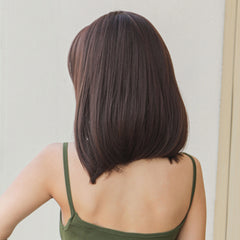 Wigs Synthetic Wig Natural Brown Short Bobo Straight Hair With Bangs Daily Use For Women Heat Resistant Daily Use