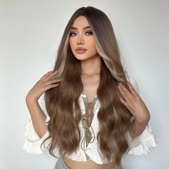 Wigs  Long Wavy Wigs No Bangs Light Brown Middle Part Hair Daily for Women loose wave wig