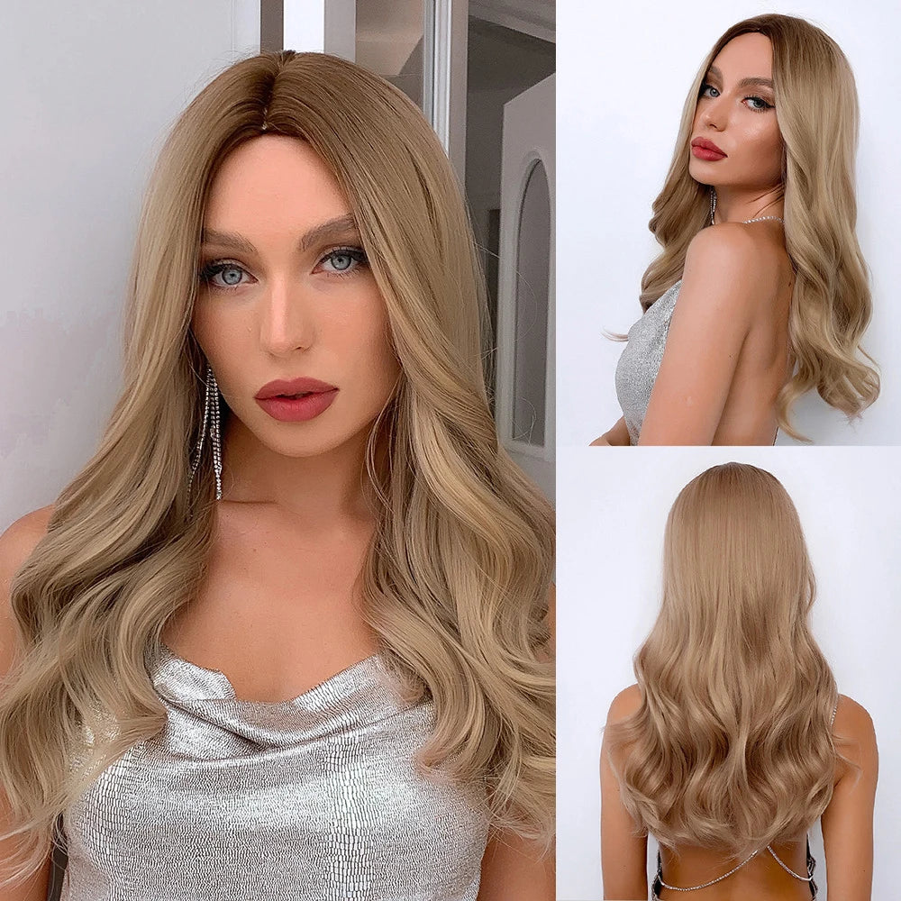 Wigs Synthetic Wig White with Highlight Long Wigs Middle Part Hair Daily Natural Wavy Heat Resistant Fiber for Women