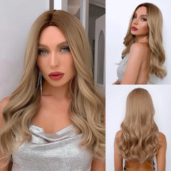Wigs Synthetic Wig White with Highlight Long Wigs Middle Part Hair Daily Natural Wavy Heat Resistant Fiber for Women