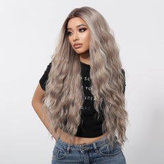 Futura Fiber 13x6 Lace Synthetic Wig Gray Blonde Mixed Color Long Curly Soft Natural Wave Body Wave Real Photo Video